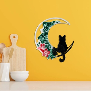 Star and moon cat wall hanging silicone mold featuring floral mandala epoxy resin art