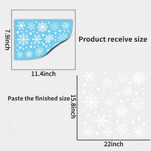Detailed dimensions of white snowflake static window stickers for Christmas decor