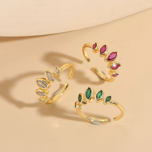 Marquise Cut Zircon Open Ring Copper 14K Gold Plated Adjustable Geometric Jewelry Gift For Women Fashion Accessory