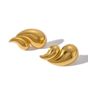 Abstract sculpted heart shape 18K gold plated stainless steel earrings for women