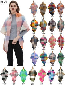Detailed catalog of thick plaid triangle scarves in 24 colors with brushed texture