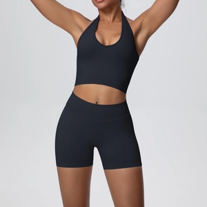 Close-up of seamless ribbed waistband on high-waist yoga shorts for firm compression