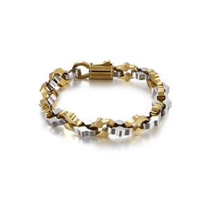 Bracelet pour homme en acier inoxydable bicolore or et argent au style punk
