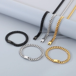 Set of 8mm stainless steel Cuban link necklaces and bracelets in gold, silver, and black