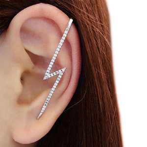 S925 Sterling Silver lightning bolt ear climber earrings with shimmering zircon stones