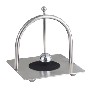 Polished stainless steel napkin holder with modern arched stand and weighted ball design