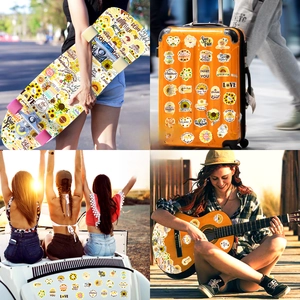 Waterproof sunflower stickers applied on skateboard, suitcase, car bumper and guitar