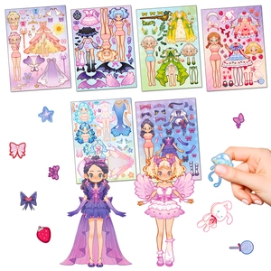Princess Dress Up Stickers DIY Cartoon Anime Girl Fashion Outfits Creative Puzzle Toy For Children PVC