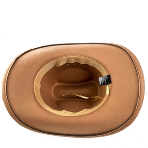 Detail of western hat interior showing 65% cotton 35% polyester tag and adjustable strap