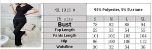 Tableau des tailles pour ensemble pyjama femme à col en V avec haut court et pantalon