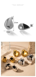 Detailed view of teardrop and heart studs with 2.5cm height dimension markers