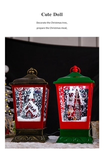 Christmas lanterns with falling snow scenes featuring Santa and cozy cottages for holiday decor
