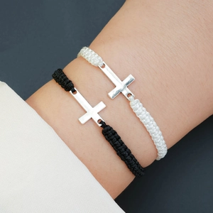 Hand Woven Friendship Bracelets With Alloy Cross Heart Charm Adjustable Hemp Rope Minimalist Jewelry For Couples