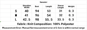 Größentabelle für Polo-Strickpullover mit Maßen für Schulter, Brust und Gesamtlänge