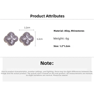 Detail view of purple clover earrings with diamond-cut rhinestones and silver-tone alloy base