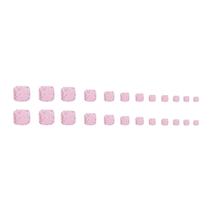 Pink glitter press-on toenails set of 24 pieces with square shape for women