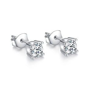 925 Sterling Silver Four-Prong Zirconia Stud Earrings Simple Trendy Geometric Round Clear Zircon Earring For Women Men Daily Jewelry Gift