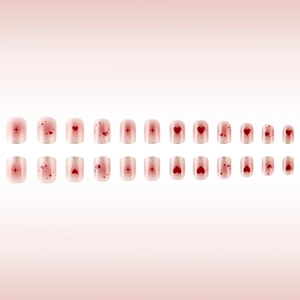 Pink heart press-on nails with glitter accents and glossy finish 24pcs set