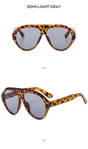 Front and side views of large oversized pilot sunglasses in leopard demi-light gray