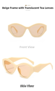 Detail view showing front and side angles of cream frame sunglasses with brown lenses