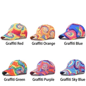 Casquettes de baseball en coton tie-dye avec motifs graffiti aux couleurs vives