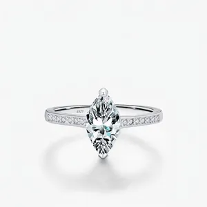 Marquise Cut Moissanite Ring 925 Sterling Silver Sparkling Luxury Engagement Wedding Jewelry For Women