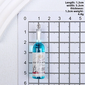Miniature blue resin wine bottle pendant dimensions showing 5.2cm height and 1.2cm width