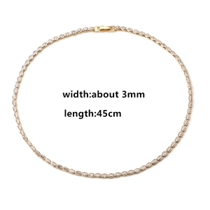Detail of 45cm marquise zircon tennis necklace in 18k gold plating with 3mm width