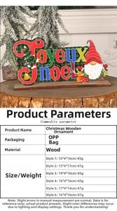 Detail showing dimensions and material of a DIY wooden Christmas ornament with Joyeux Noel text