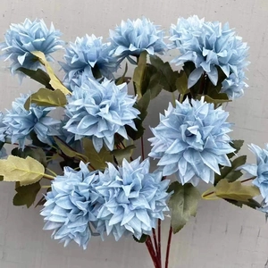 Artificial Pompon Mum Flower Satin Cloth Plastic Stem Elegant Faux Floral Branch For Home Wedding Decor Pincushion Chrysanthemum