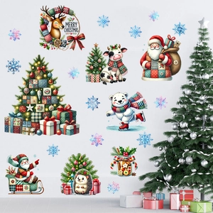 Christmas wall stickers set with Santa, reindeer and tree for festive home decoration