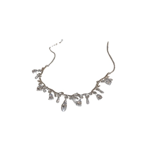 Metallic twig necklace with pear-cut crystal drops on a minimalist silver chain