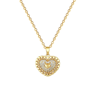 Elegant gold hollow heart pendant necklace with shimmering crystals on a sleek chain