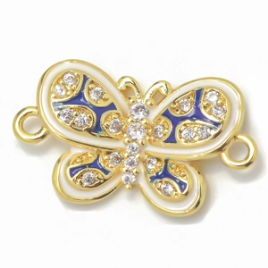 18K vergoldeter Kupfer-Schmetterling-Anhänger mit blauer Emaille und Zirkonia-Besatz