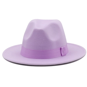Classic light purple wool felt fedora hat with matching ribbon band for autumn and winter