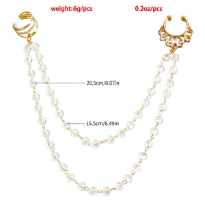 Chaîne de nez ethnique double couche perles cristal bijoux clip doré 20,5cm