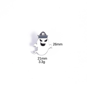 Ghost enamel pin with pirate hat details showing size 26mm by 21mm on white background