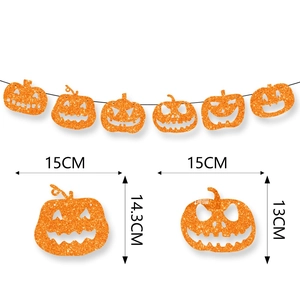 Halloween pumpkin banner with orange glitter Jack-O-Lantern faces for party decoration