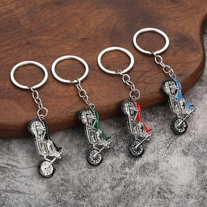 Vierer-Set Motorrad-Modell-Schlüsselanhänger aus Metall in Schwarz, Grün, Rot und Blau