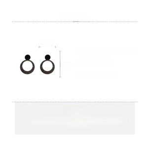 Detail view of black flocked hoop earrings with precise dimensions 7cm x 5.5cm for women