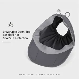 Foldable dark grey visor hat with breathable mesh and adjustable elastic drawstring cord
