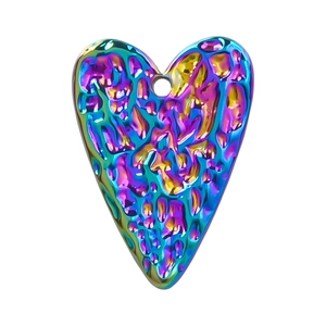 Rainbow heart charm with hammered texture and 304 stainless steel metallic finish