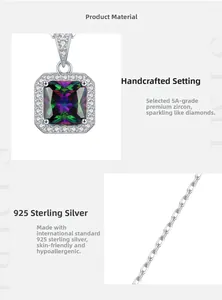Dettaglio della collana in argento S925 con ciondolo in zirconia quadrata arcobaleno