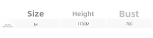 Size chart showing model measurements for the floral long dress in size M and height 173cm