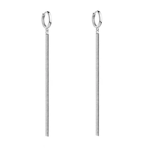 Minimalist silver fringe earrings with long flat snake chain tassels and hoop closure
