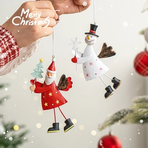 Christmas Santa Claus Snowman Metal Iron Hanging Ornaments Angel Gnome Tree Decoration Festive Holiday Party Supplies