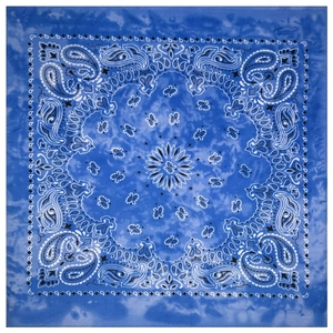 Detailed view of blue paisley pattern on polyester bandana for outdoor cycling