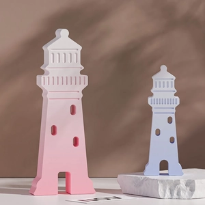 Minimalist lighthouse gypsum silicone molds for DIY home decor in pink and purple finishes