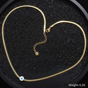 Collar de ojo turco en acero inoxidable dorado con cadena plana, longitud de 570 mm