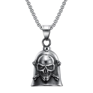 Vintage stainless steel skull bell pendant necklace for motorcycle biker protection style